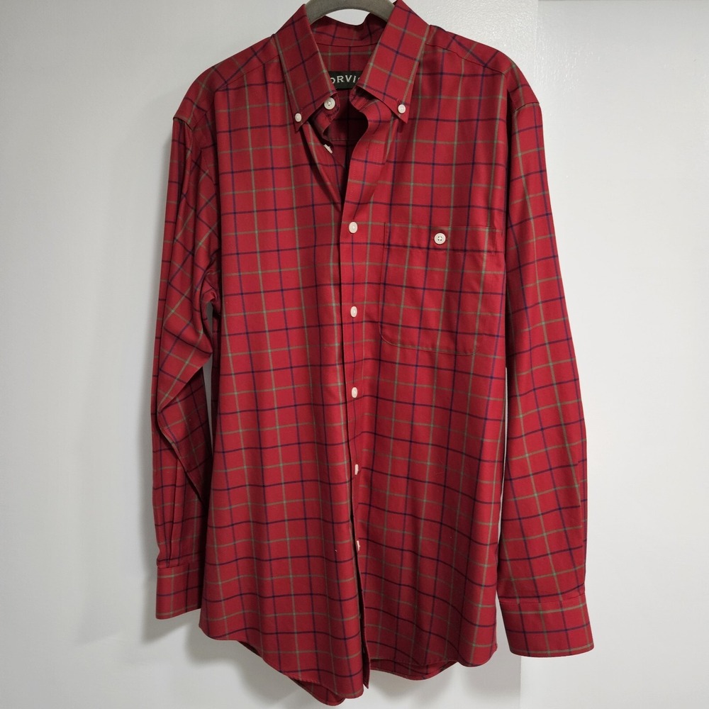 Orvis Size S Burgundy Red Wine Wrinkle Free Button Down Shirt Plaid Cotton‎